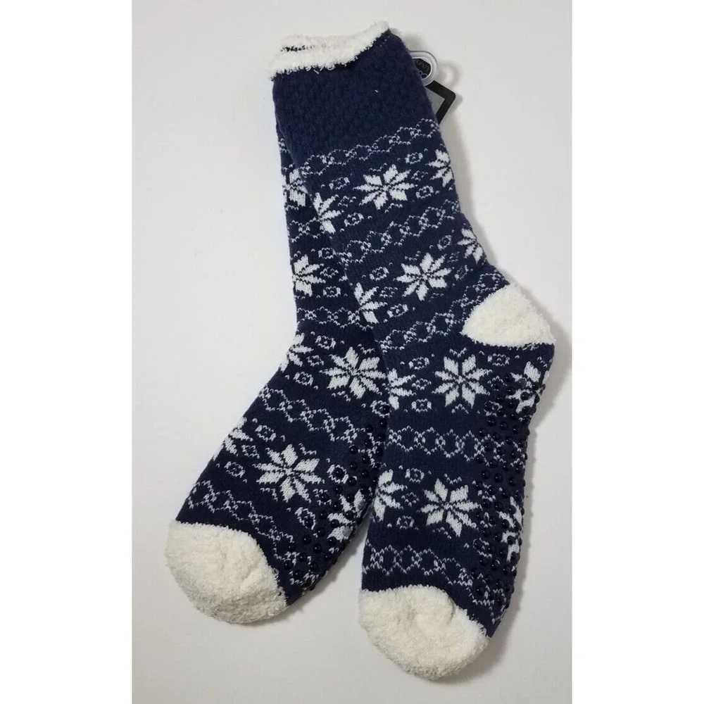 Cuddl Duds Socks Women 4-10 Double Layer Lounge Plush‎ Non-Skid Bottoms Blue NEW
